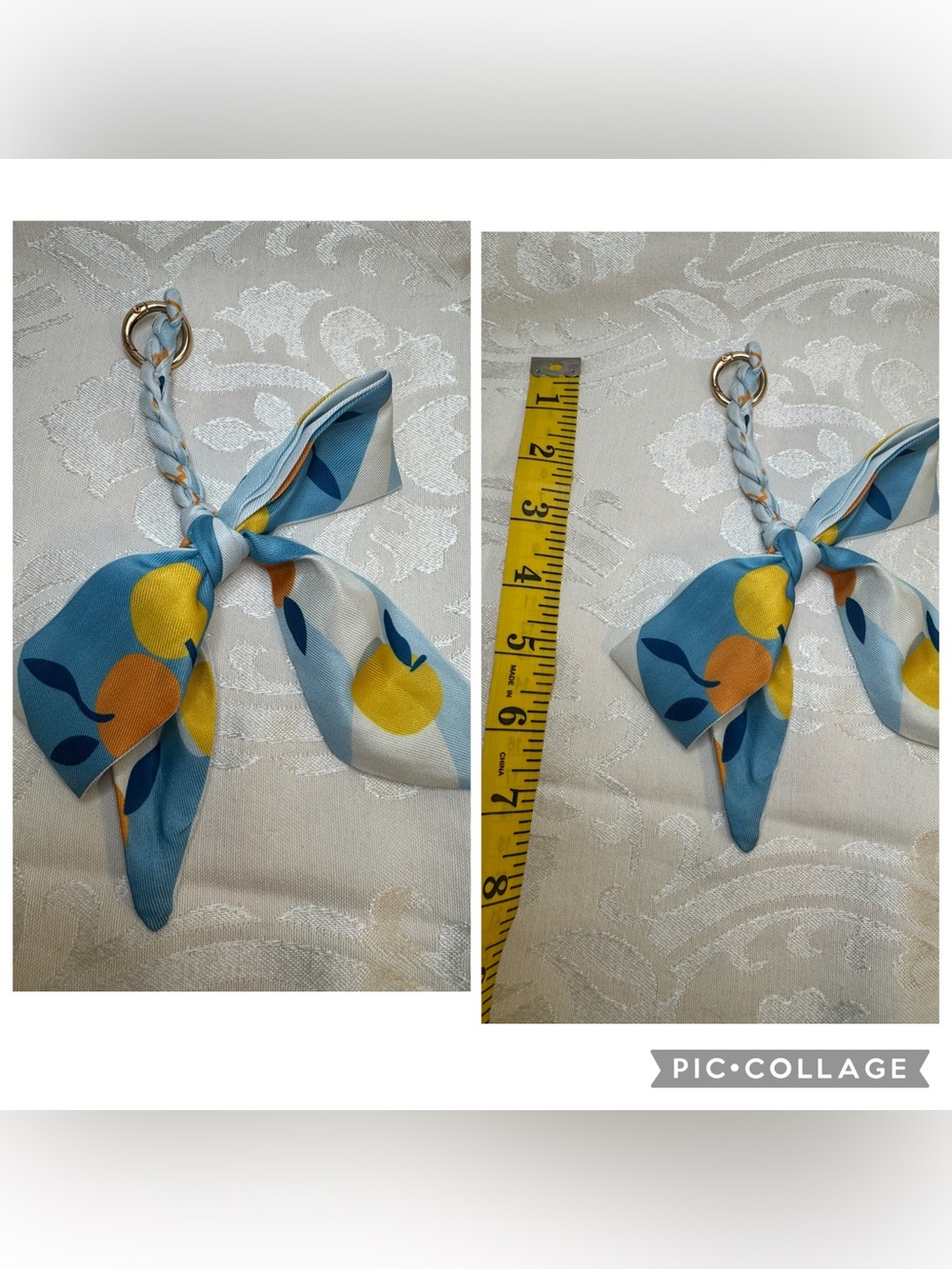 New Blue Fruit-Print Braided Bow Scarf Keychain